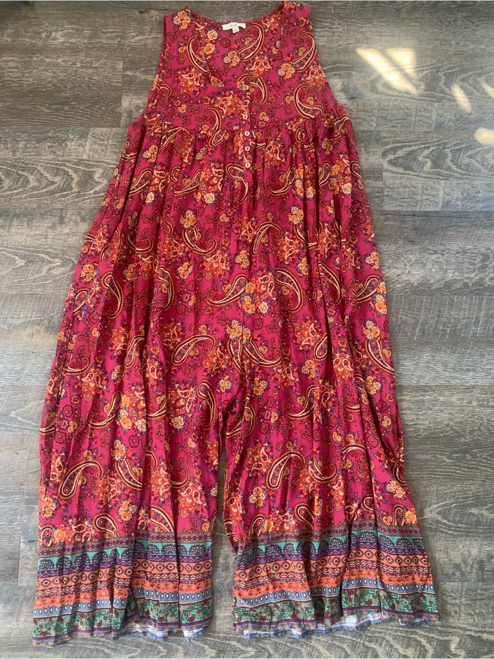 Boho Flowy Floral Paisley Sleeveless Palazzo Style Jumpsuit with Pockets
